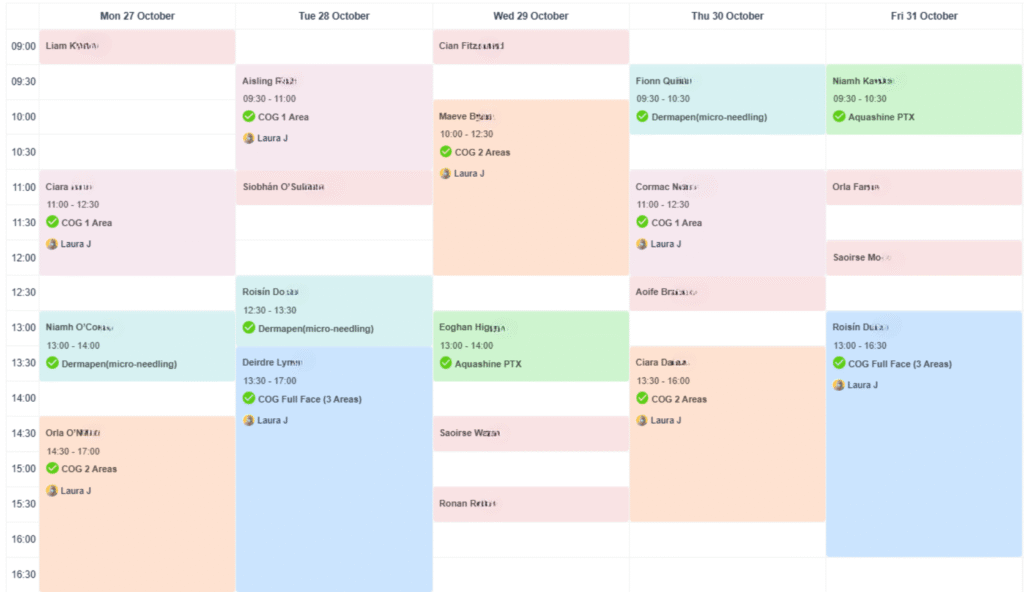 Weekly appointment calendar.