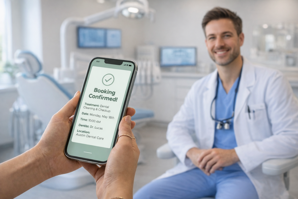 Illustration of an online dental appointment confirmation.